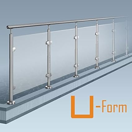 Glas-Pfosten-Geländer, U-Form (2x90° Ecke), Bausatz DIY, aufgeschraubte