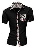 Allegra K Men Short Sleeves Floral Prints Shirt