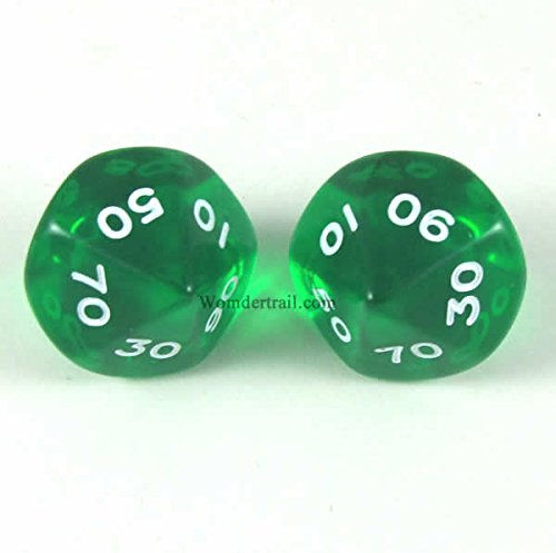 WKP03844E4 Green Transparent Dice with White Numbers DT10 16mm (5/8in) Pack of 4 Dice Koplow Games