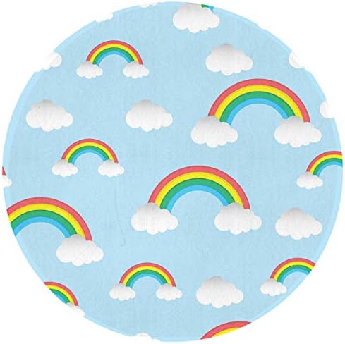 MOANDJI Rainbow and Clouds Soft Circular General Purpose Floor Mat Or Rug Use in Front of Bedroom, Kitchen, Bath Tub, Toilet
