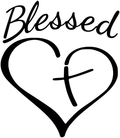 Christian Cross Blessed Heart Sticker Decal Vinyl (8''x6'', Black)
