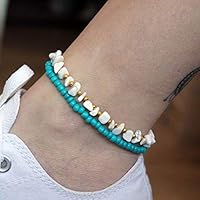 8QzJs1Tg 2Pcs Simple Irregular Stones Beaded Anklets Bracelets Barefoot Sandal Jewelry - Blue + White