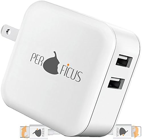 PERFICUS 24W 4.8A (2 x 2.4A) Dual USB Wall Charger Adapter Set - Safe &amp; Fast PER-Smart Tech - Overcharge &amp; Overheat Protection - 2-In-1 iOS + Android Cable - for iPhone, Galaxy and Most USB Devices