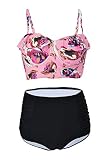 Kiddom Floral Ruffle Adorable Slim High Waisted Bathing Suit Beach Wear Bikini Set