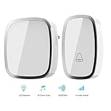 Aogek Wireless Doorbell Kit, 1 Remote Push Button and 1 Door Chime, Operating at over 1000-Feet Range with 36 Chimes, 4-Level Adjustable Volume, White-Silver