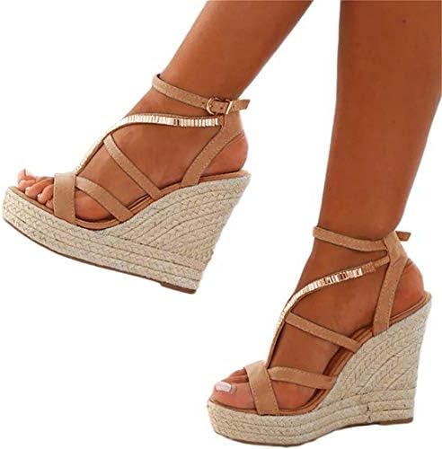 Chellysun Womens Open Toe Espadrille High Platform Wedge Sandals Gladiator Sandals Ankle Strap Buckle Shoes