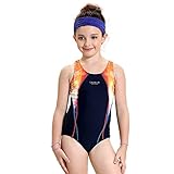 Peacoco Kids Girls' Solid Splice Athletic One-Piece Swimsuits Swimwear For 4-14 Years