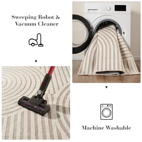 Boho Area Rug for Entryway 4x6 Entrance Rug Machine Washable Rugs for Living Room Non Slip Soft Carpet Geometric Jacquard Textured Carpet for Bedroom Dining Room Nursery Office Living Room Rug -Beige