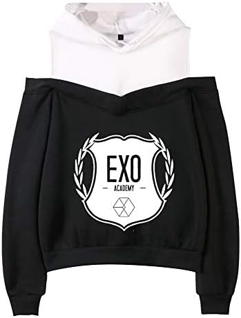 EXO Pullover Trendy Women's Blank Cartoon Pictures Printing Off-The-Shoulder Sweater Hoodie Pullover Unisex