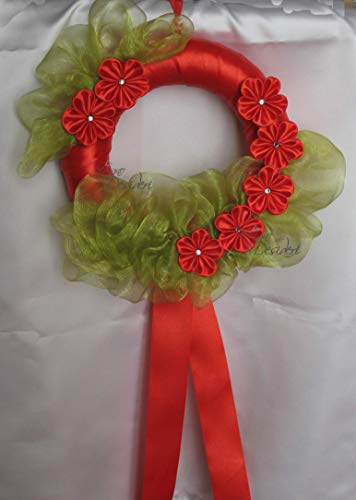 Albero Di Natale Kanzashi.Ghirlanda Fuori Porta Di Natale Con Fiori Kanzashi Amazon It Handmade