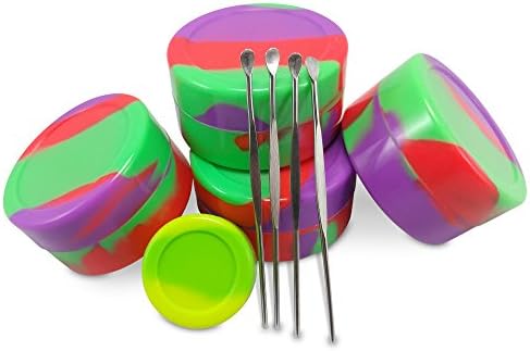 4 Pack of 22ml Large Nonstick Silicone WAX DAB Container , For Oil Wax Concentrate + FREE dabbers and extra smaller jar (4 Pack, Red Green Purple)