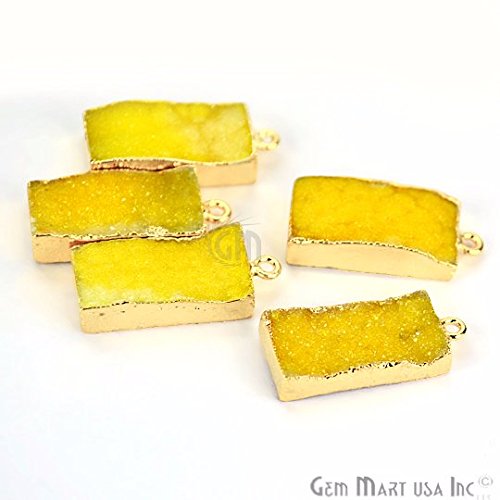 Lemon Druzy Connector, 10x20mm Rectangle Shape 22k Gold Electroplated Single Bail Link Pendant (LED-11215)
