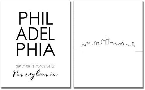 TnT Prints - Philadelphia Skyline Poster, Philadelphia Skyline Prints, Philadelphia City Wall Art, Philadelphia Skyline Wall Art, Philadelphia Wall Art - Set of 2 (8x10) - Unframed