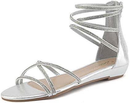 DREAM PAIRS Ladies’s Ankle Strap Rhinestones Low Wedge Sandals