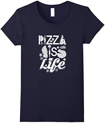 Women's Pizza Is Life T-Shirt Delicious Slice Toppings I Love Pizza Small Navy