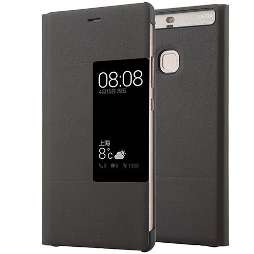 Yooky Hua Wei P9 Case, Premium PU Phone Cover ï¼ŒBusiness Style Luxury Genuine Leather View Window Flip Wallet Case Protective Shell For Huawei P9 (Gray)