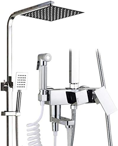 YYBFG Exposed Thermostatic 2-Way Bar Mixer Shower Set Chrome Valve Square Head and Handheld