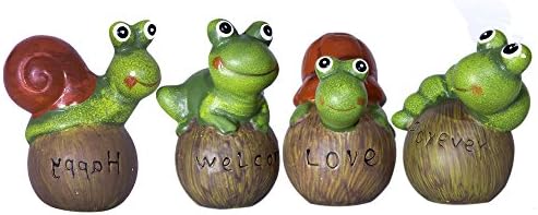Maoershan Encouraging Words Garden Ceramic Slug Turtle Frog Snail Statue, Set of 4 Rocks for Your Garden, Lawn or Patio, Durable Weather Resistant