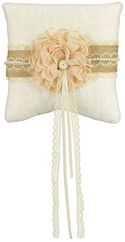 Stephanie Imports Rustic Ring Pillow with Matching Flower Basket Wrapped in Lace Fabric & Burlap with Pearls