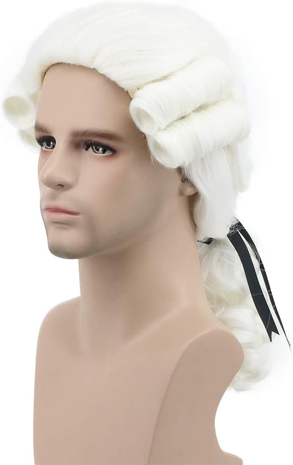Karlery Judge Colonial Man Long Wave White Wig Halloween Costume Cosplay Wig