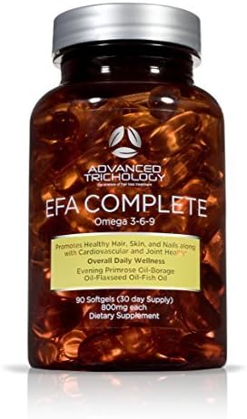 EFA COMPLETE with optimal levels of High Potency Flax Oil, Fish Oil, Borage Oil, and Evening Primrose Oil 800mgs (90count). by Advanced Trichology