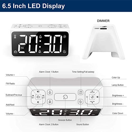 AUROULA Bedside Alarm Clock for Kids, Adults and Heavy Sleepers with Night Light, Sleep Aid, Large Display Time / Snooze / FM Radio / 7 Natural Sounds, 2 Alarms, and Easy Travel Settings