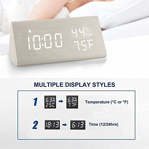 JALL 【Upgraded】 Digital Wooden Alarm Clock, with 3 Alarm Settings, Electronic LED Time Display