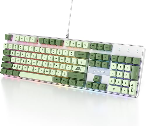 Fogruaden Mechanische Tastatur in voller Größe, grüne Matcha-Tastatur, kabelgebunden, USB 104 Tasten, RGB-Hintergrundbeleuchtung, Gaming-Tastatur mit