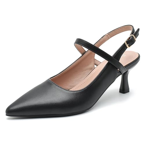 Women's Pointed Toe Slingback Pumps Low Kitten Heel Closed Toe Sexy Elegant Dressy Pumps with Strap Wedding Bride Prom Shoes