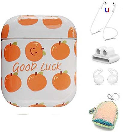 AirPods Case Cover 5 in 1 for Apple AirPods 2 & 1, Cute Clear Full Protective Hard Cute Cases for Girls Floral Print for Apple Airpods 1 & 2 (Orange)