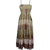 Mogul Interior Bonita Womens Sundress Spaghetti Strap Patchwork Printed Smocked Bodice Beach Holiday Dresses