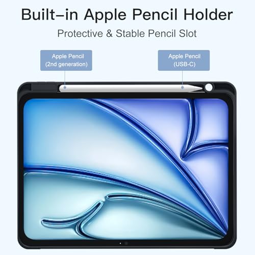 Akkerds Case for iPad Air 11 Inch M4/M3/M2 (2026/2025/2024), iPad Air 5th 4th Generation Case 10.9 Inch 2022/2020 with Pencil Holder [Auto Sleep/Wake], Black