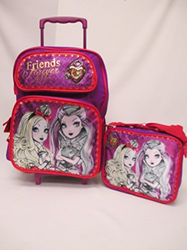 Ever After High Friends Forever After Large 16" Rolling Roller Wheeled Backpack Book Bag & Lunch Box Set