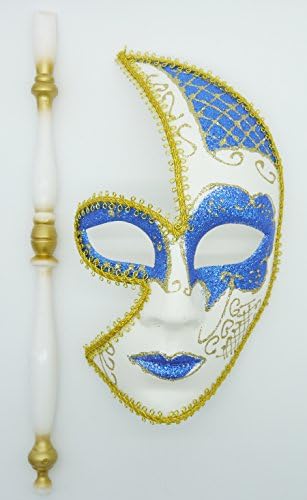 Disconano Elegant Hand Held Luxury Decorate Venetian Masquerade Stick Masks (White)