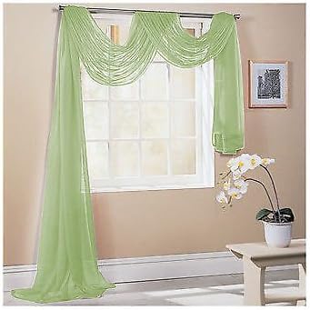 TAILORED VOILE WINDOW SCARF 59" WIDE X 197" LONG (1.5M X 5M) LIME GREEN