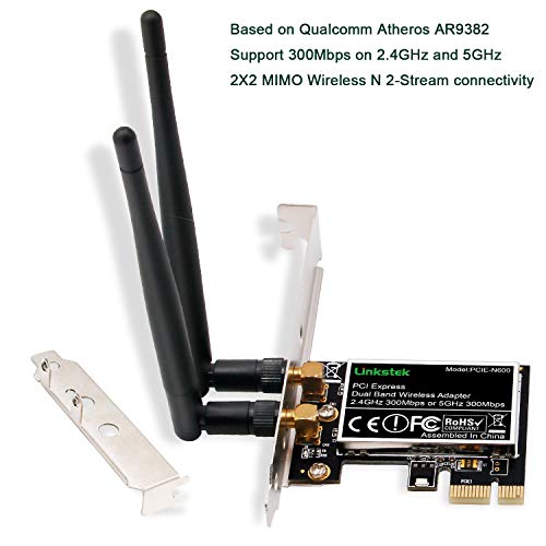 LinksTek Wireless N 600Mbps (2.4GHz 300Mbps and 5GHz 300Mbps) PCI-E Wi-Fi Adapter-PCIE Wi-Fi Card-Wireless Network Adapter for Windows 10 8.1 8 7 XP and Windows Server (32/64bit) PCs (PCIE-N600)