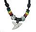 exoticdream Real Shark Tooth Necklace Reggae Rasta Jamaican Surfer Hawaiian Beach Men - Color Wood Bead