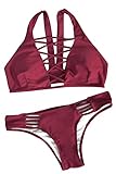 Cupshe Fashion Women's Solid Color Lace Up Padding Bikini Set Beach Bathing Suit, Burgundy (S)