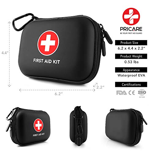PRICARE Mini First Aid Kit, 95 Pieces Small Water-Resistant Hard Shell Case - Perfect for Travel, Outdoor, Home, Office, Camping, Hiking, Car(Black)