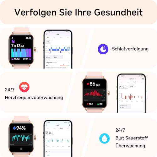 Women's Smartwatch with Phone Function, 1.8 Inch Smart Watch Fitness Watch with Whatsapp and Alexa, Heart Rate Sleep Monitor, 120+ Sports Modes Fitness Tracker, IP68 Waterproof Watches Women for