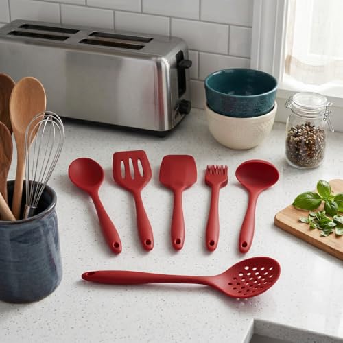 Kit de Silicone Maciço Premium Grande - Não Risca Panela - Unidade ou Kit Com 6 - Cozinha Antiaderente - Alta Resistência - Escolha Unidade ou Kit Promocional (Kit 6 Peças - Vermelho)