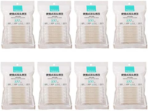 FaSoLa Pure Cotton Swabs Portable Cotton Swab Tipped Independent Packaging Applicators Cotton Buds with Paper Sticks for Makeup Clean Care (White 100ct 8pack)