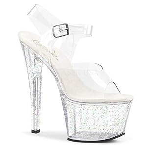 Pleaser Women's Sky-308 Platform Sandal - Clear Straps, Gold Platform, Ankle Strap - View #4