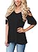 HOTAPEI Women's V Neck Shirts Casual Loose Hollow Out Shoulder Tops and Blouses Black Medium