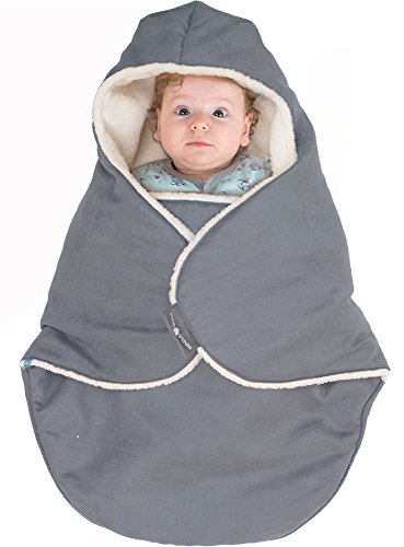 Wallaboo Coco Nore, Luxurious Suede and Soft Faux Shearling Baby Blanket, Grey, 0-10 Months