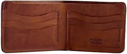 Jackson Wayne Full Grain Leather Bifold Wallet Multi-Card Holder (Saddle Tan)