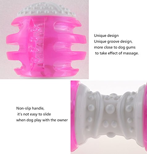 CEESC Puppy Chew Bones Toys, Soft TPR Tooth Cleaning Bone Sound Squeaky Toy for Small and Medium Dogs (Pink) - Thumbnail 6