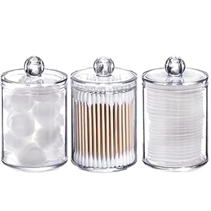 Tbestmax 3 Pack Plastic Cotton Swab Ball Pad Holder, 10 Oz Bathroom Organizer, Qtip Apothecary Jar Clear Container…