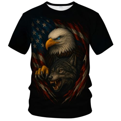 WHNBCW Patriotic Eagle T-Shirt for Men American Flag Graphic Tee Shirt,White Brown,4XL at Amazon