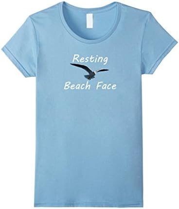 Womens Resting Beach Face Tee, Funny Summer Travel T-Shirt Medium Baby Blue